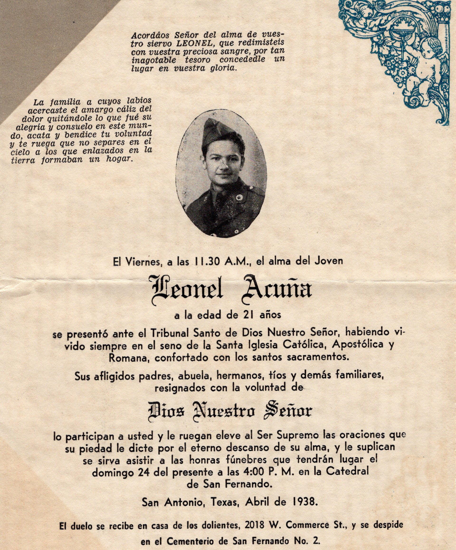 038 Leonel Acuna Funeral Card